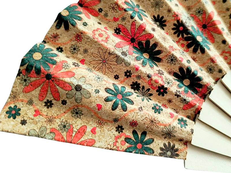 Korkový skládací vějíř Květovaný 3